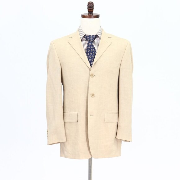 Andrew Fezza 39R Beige Solid 3-Button Sport Coat Blazer Jacket B044 - Picture 1 of 11